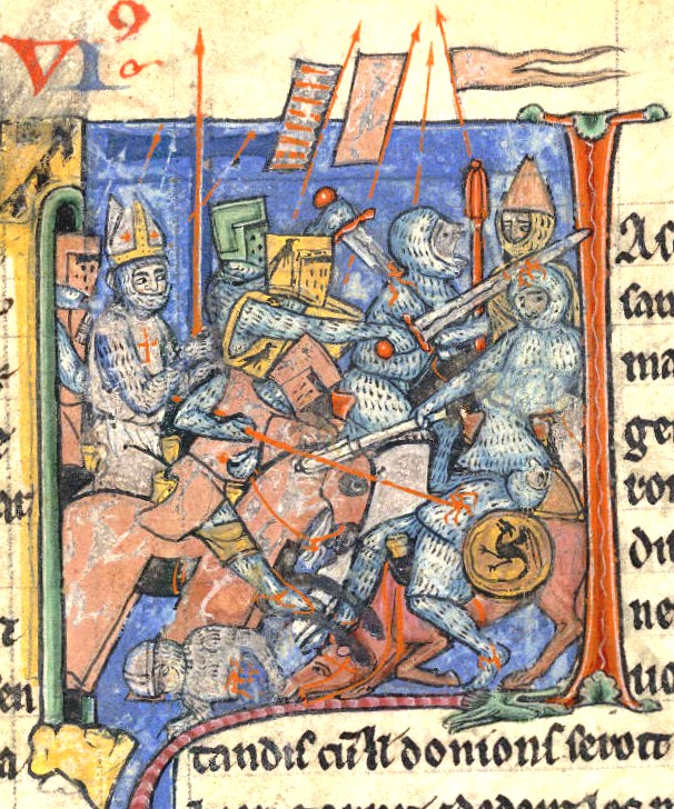 Detail of battle scene outside Antioch, c. 1098 from Estoire d'Outremer by William of Tyre, the British Library