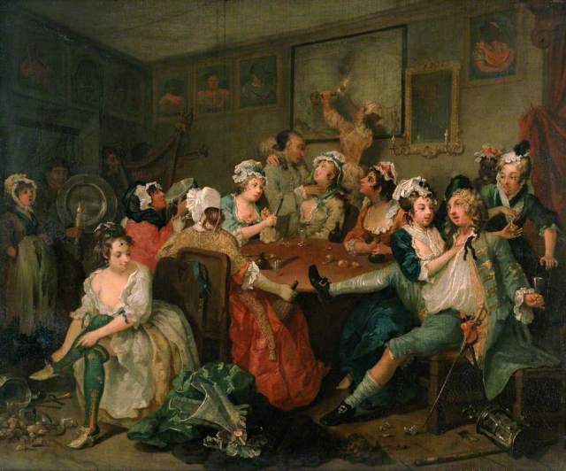 William Hogarth, A Rake's Progress 3: The Rake At The Rose Tavern, 1734